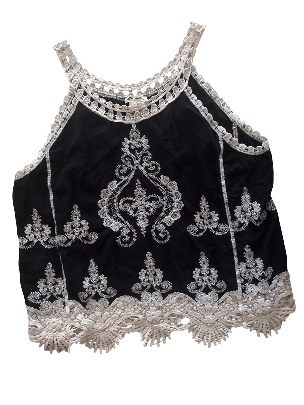 Ultra Pink Black Camisole with White Embroidered Lace Trim